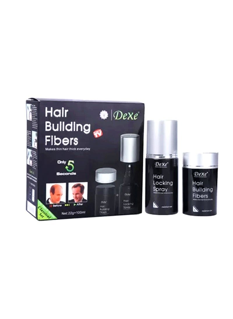 Pack Of 2 Hair Building Fibers With Hair Locking Spray Set Black