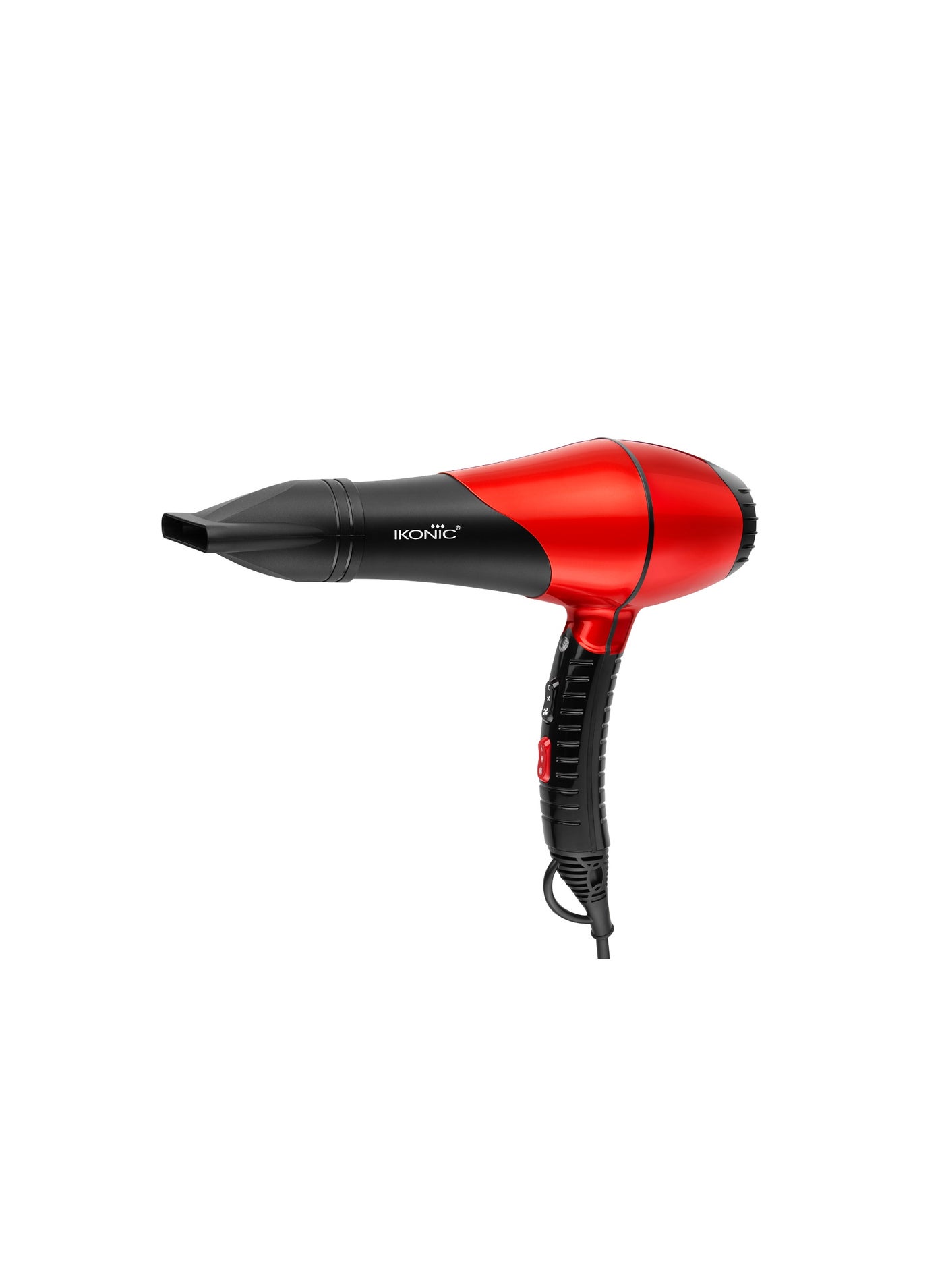 Ikonic Professional Pro 2200 Hair Dryer, Black & Red 2200W Powerful Motor 2 Heat & 2 Speed Settings with Cool Shot Superior Mute Function Overheat Protection 2 Nozzles & 1 Diffuser , All Hair Type