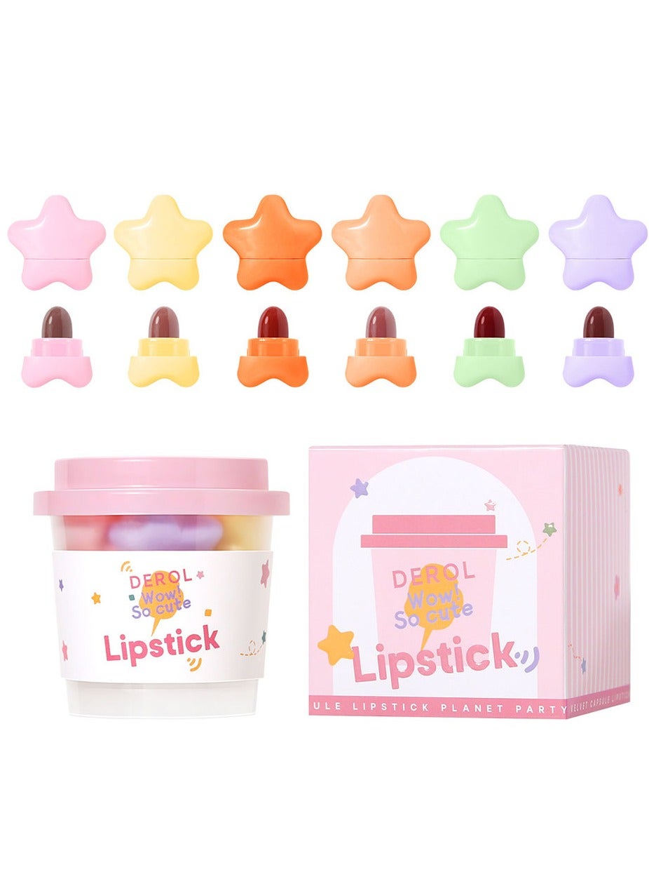 Lipstick Set For Women 6pcs Matte Moisturizing Planet Party Capsule Lip Stick Velvet Long Lasting Waterproof Nude Non-Stick Cup 24 Hours Smudge Proof Permanent Color Stay Hydration Makeup Gift