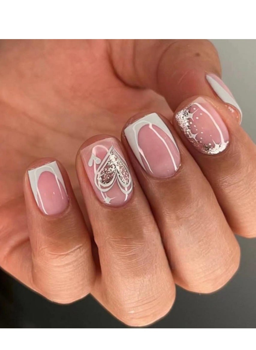 24 Piece Press On Nail,Fake Nails ,Fashionable And Elegant,Manicure Wearable Fake Nail Stickers Removable Finished Nail Accessories,Fake Acrylic Nails With Kit.