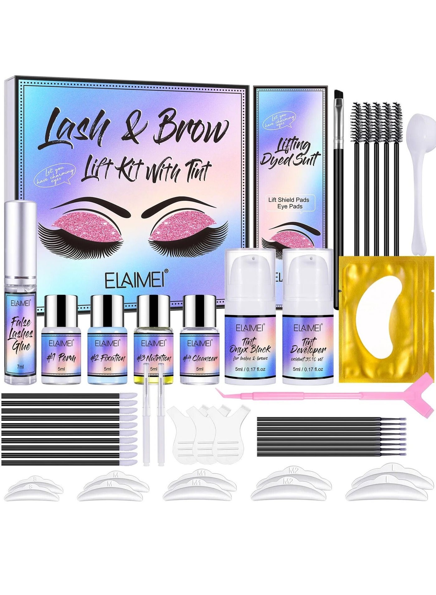 Brow Lamination Lash Lift and Tint Kit Professional Eyebrow and Eyelash Perm Kit with Black Dye Fuller and Thicker Brows Long lasting for 6-8 Weeks Suitable for Salon and Home Use