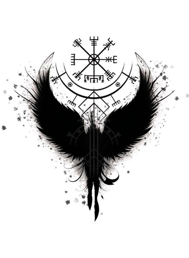 6 Sheets Temporary Tattoo Helm of Awe Viking Symbol Viking Fake Tattoos Norse Wing Tattoos Neck Chest for Women Men Adults(No more Sticky)
