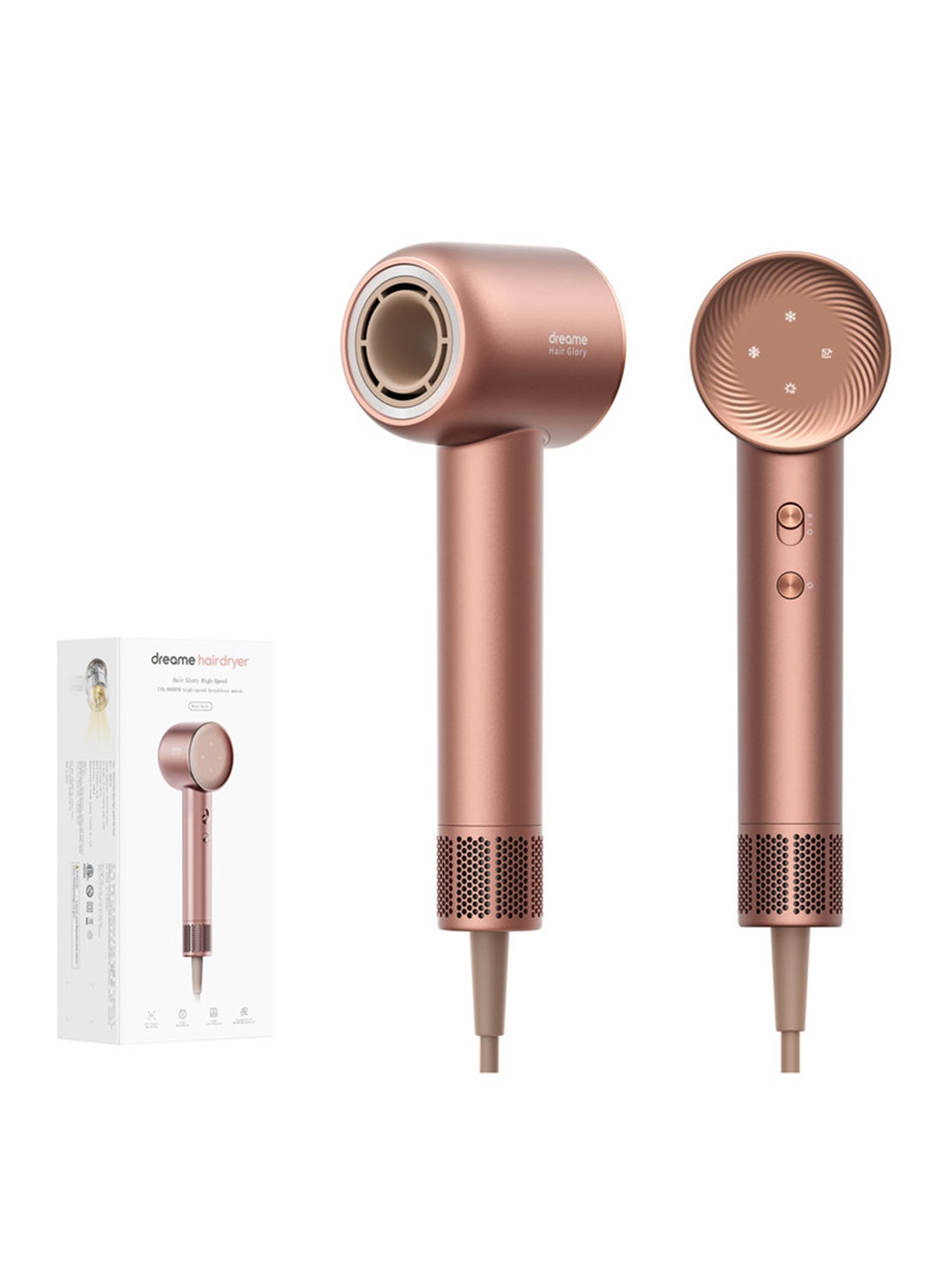 Dreame Hair Glory Hair Dryer, Quick-Drying, 110,000 RPM High-Speed Motor, 70m/s Airflow Speed, Powerful Negative Ions Technology, Lightweight, Temperature and Airspeed Control, Rose Gold-AHD6A-RS