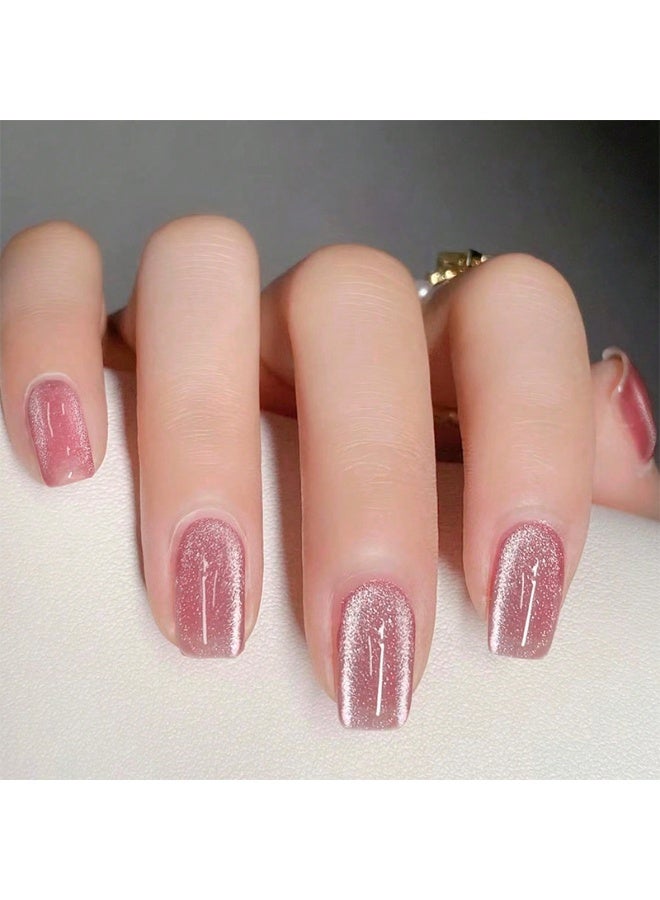 24pcs Reusable Luxury False Nails – Multi-Shape Design – Nude Pink & Gold Mirror – Glue & Tools Included