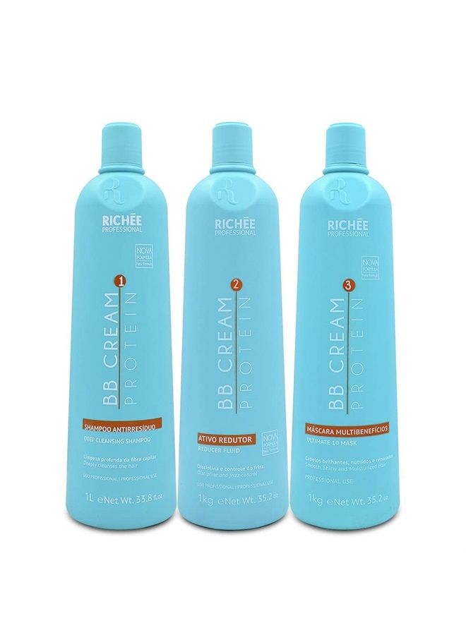 Liso BB Cream Kit | Pure Active Ingredients And Extraordinary Shine | (3x) 1000 ml / 33.8 fl.oz.