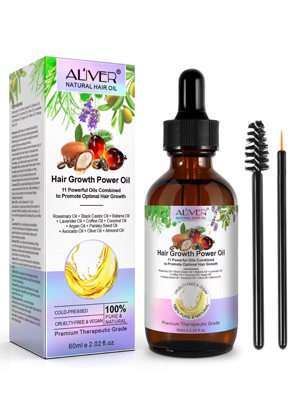 60ml Hair Growth Power Oil 11 in 1 Hair Growth Oil with Rosemary & Batana Oil for Thin Hair Repair Damaged Hair Nourishes Thin Hair Scalp Skin and Loss Hair Growth Fit for All Hair Types
