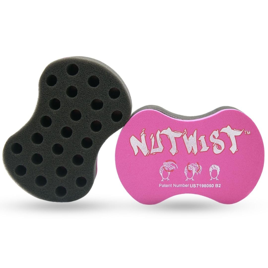 Nudred NuTwist Dread Twist Hair Sponge for Curls Black Men, Coils, and Twists - Hair Twisting Sponge Barber's Curling Care Brushes for Afro Curly Freeform Dreads, Curls Large Holes, Pink