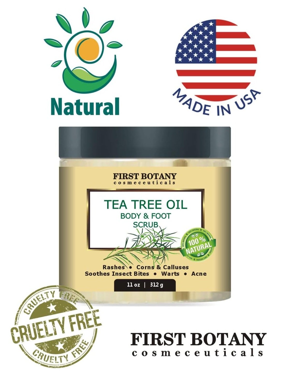 100% Natural Tea Tree Oil Body & Foot Scrub with Dead Sea Salt - Best for Acne, Dandruff and Warts, Helps with Corns, Calluses, Athlete foot, Jock Itch & Body Odor