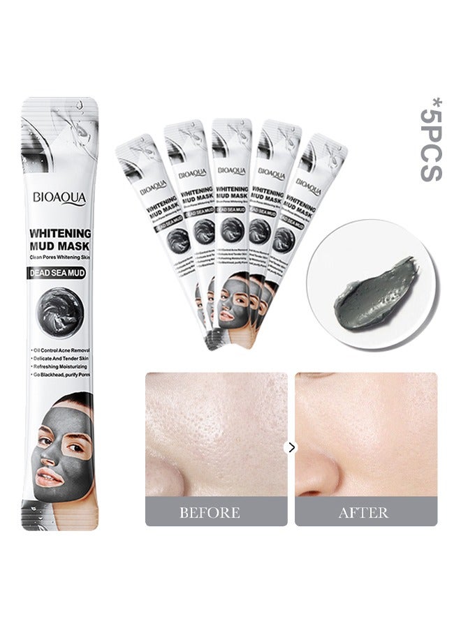 Whitening Mud Mask-Clean Pores Whitening Skin, Dead Sea Mud Mask For Face Acne Oily Skin & Blackheads Minimizes Pores & Improves Overall Complexion 8g*5PCS