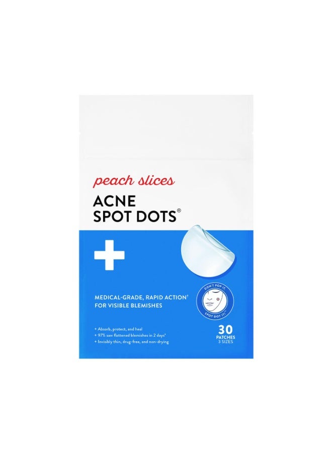 Peach Slices - Acne Spot Dots (30 ct) - Hydrocolloid Pimple Patches for Face - Absorb Gunk, Protect Picking & Support Healing - 3 Sizes (7, 10, & 12mm) - Vegan, Cruelty Free, Korean Skin Care & Beauty