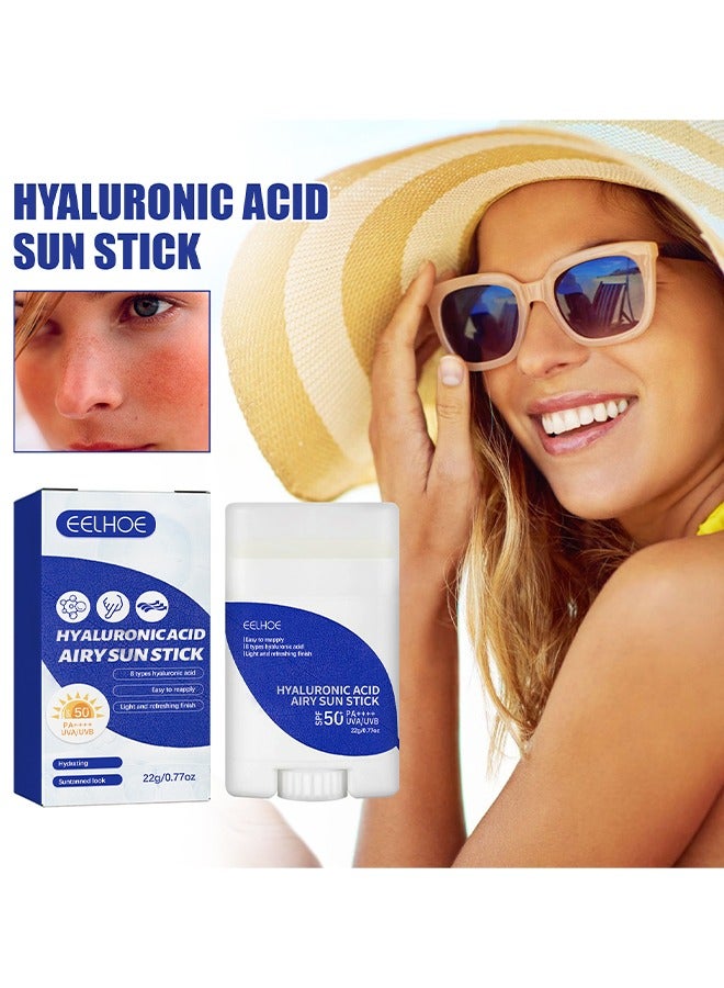 Hyaluronic Acid Airy Sun Stick,Watery Lightweight Sunscreen Stick for Face,Moisturizing Facial Sunscreen Strong UV Protection,Matte Long Lasting Non-Greasy Water Resistant SPF 50+ PA++++ Sunstick