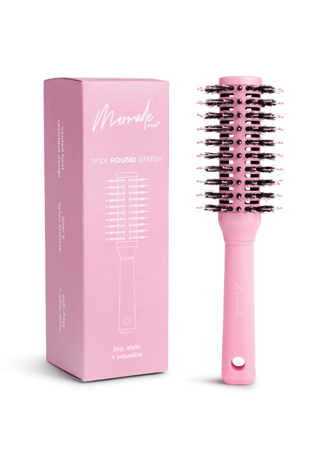Midi Round Brush for Blowouts & Styling - Vented Design for Faster Drying, Hybrid Boar & Nylon Bristles Reduce Frizz & Add Shine (165g) - image 2