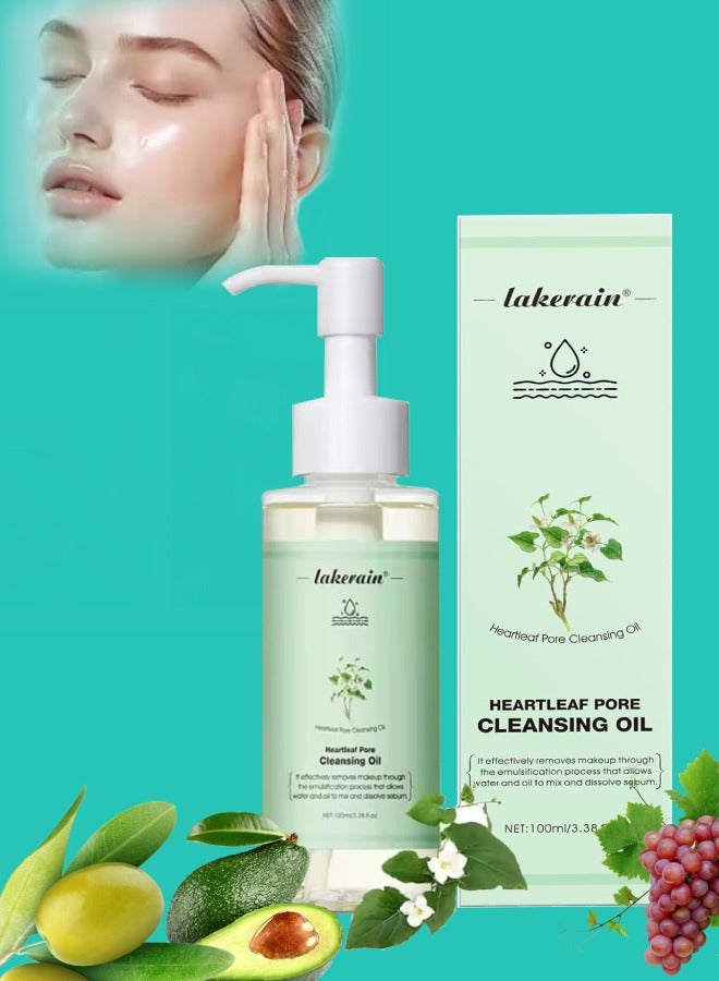 100ml Heartleaf Pore Control Cleansing Oil Natural Blackheads Removal Light and Non Greasy Daily Makeup Remover Facial Cleanser Heartleaf Pore Cleansing Oil for Pore Deep Cleansing Serum