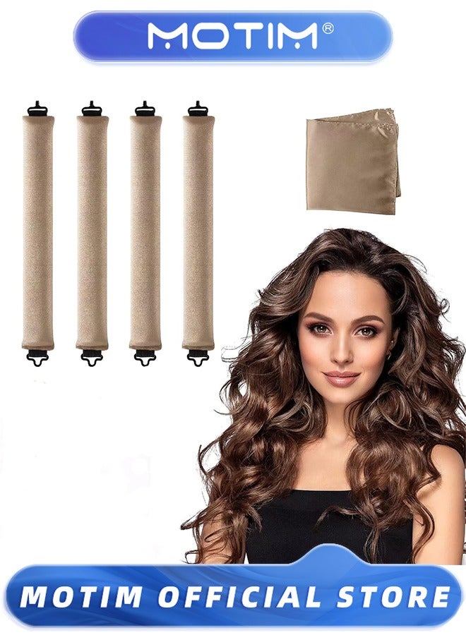 4PCS Overnight Blowout Rods Heatless Curls, Heatless Curling Rod for All Hair Types (Khaki, One Size)