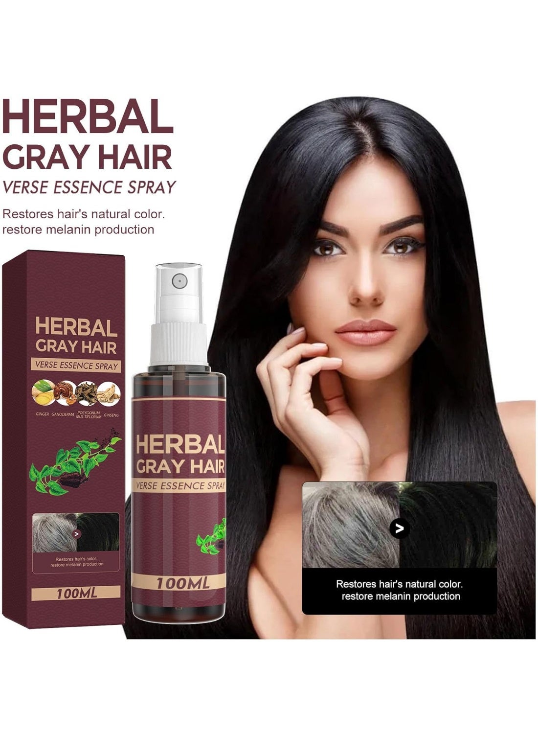 100ml Hair Darkening Spray, Anti-Gray Herbal Serum, Blacken and Reduce Gray Hair, Scalp Nourish Spray