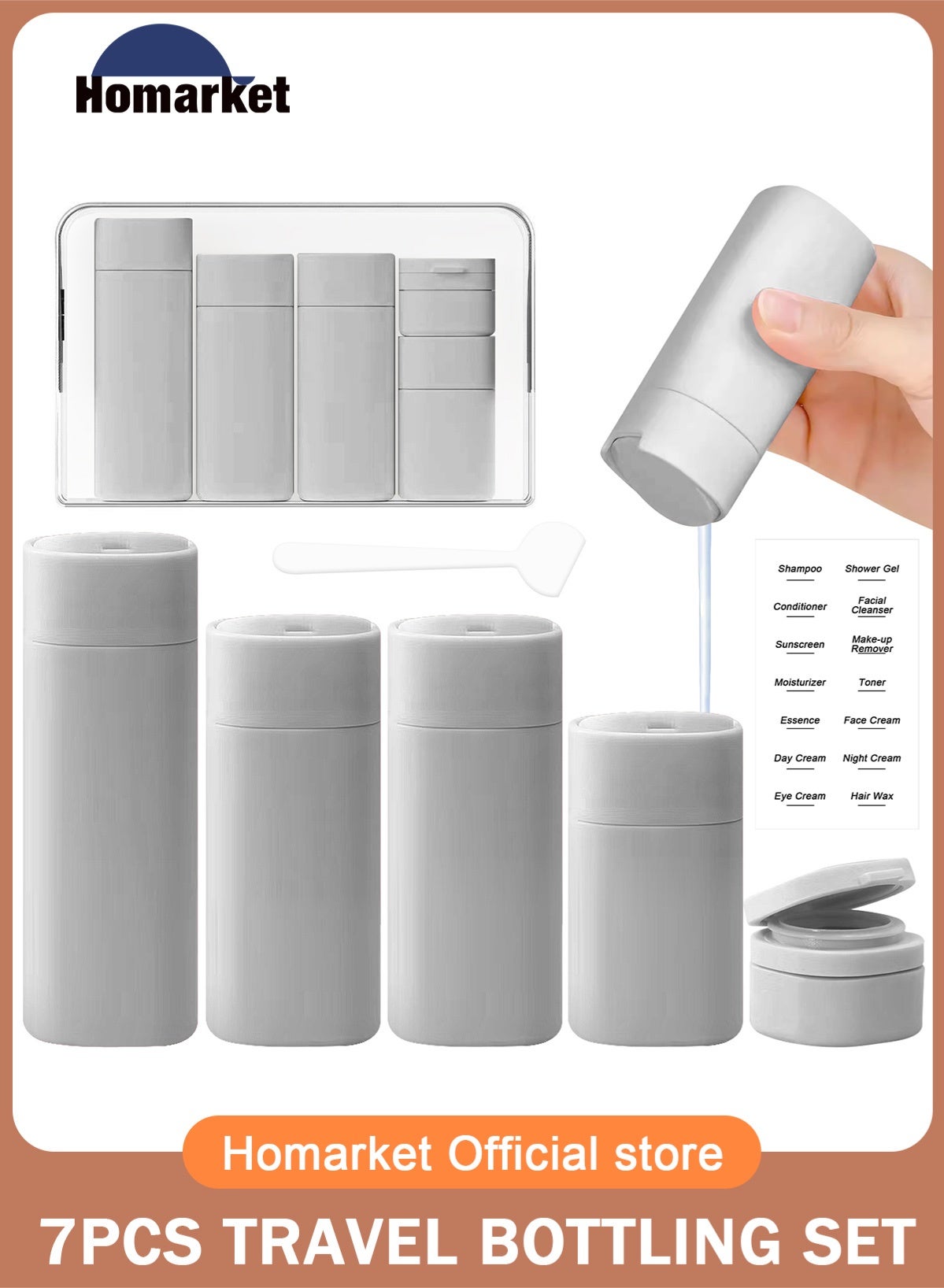 Travel Bottles for Toiletries, 5 Pack Travel Size Containers, Leak Proof Refillable Travel Accessories for Shampoo Conditioner, Portable Travel Bottles with Clear Toiletry Bag (Grey)