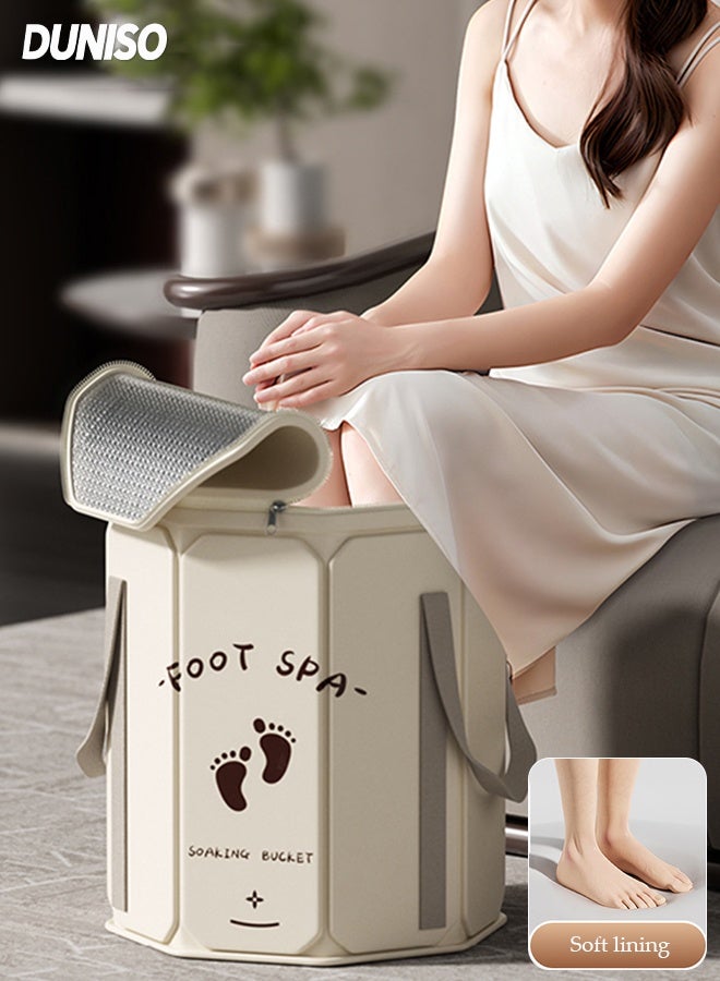 Foldable Foot Bath Tub，Portable Foot Bath Bucket with Sturdy Handle and Lid，Insulated Foot Soaking Bucket with Carrying Bag，for Home Travel Outdoor Camping