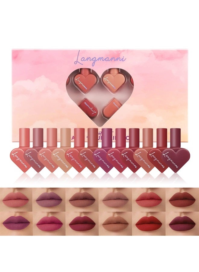 12 Colors Sweet Heart Velvet Matte Liquid Waterproof Long-Lasting Lipstick Set