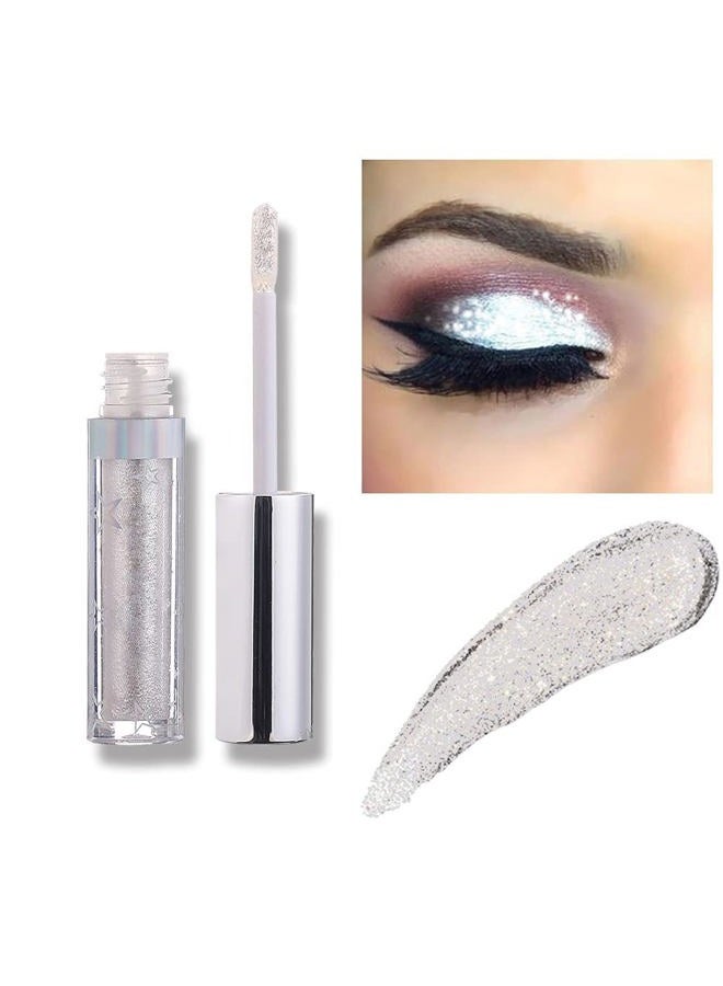 Glitter Liquid Eyeshadow Metallic Pigments Shimmer Makeup Metals Gloss for Eyes Eyeliners Sparkling Eye Shadow Shiny Pen Eyeliner Kit Long Lasting Waterproof (Silver)