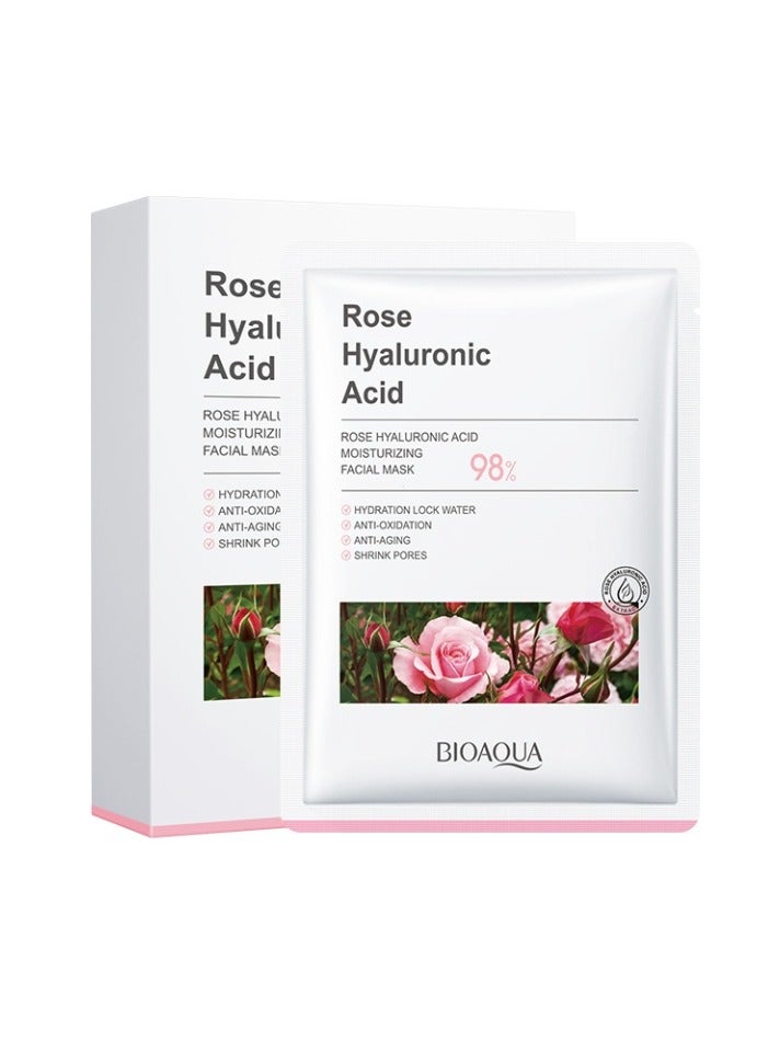 10 Pcs Rose Hyaluronic Acid Moisturizing Facial Mask Anti-Aging Shrink Pores