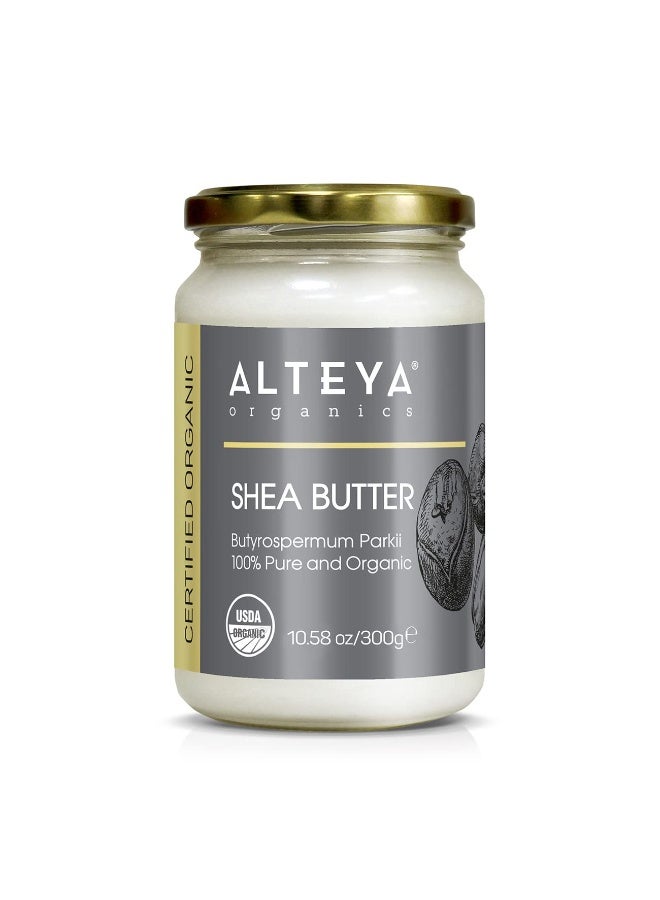 Alteya Organics Pure Shea Butter 10.58fl oz/300g Glass Jar- 100% USDA Certified Organic Pure Shea Butter (Butyrospermum Parkii)