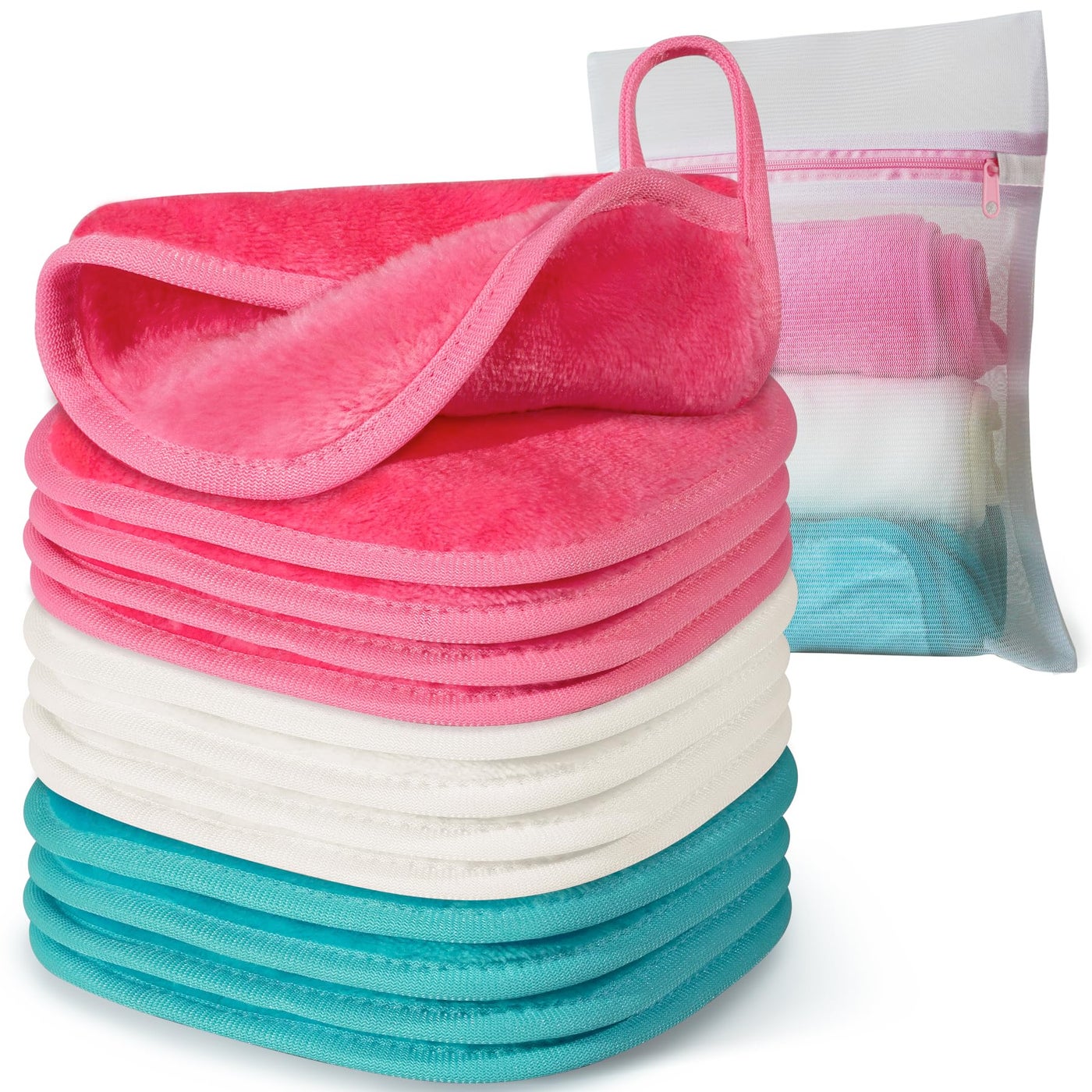 Makeup Remover Cloth, 6" x 6" Make Up Towels Reusable Face Cloth for Washing Face, Makeup Remover Pads Microfiber Face Washcloth with Mesh Bag, Just Water, 12 Pack