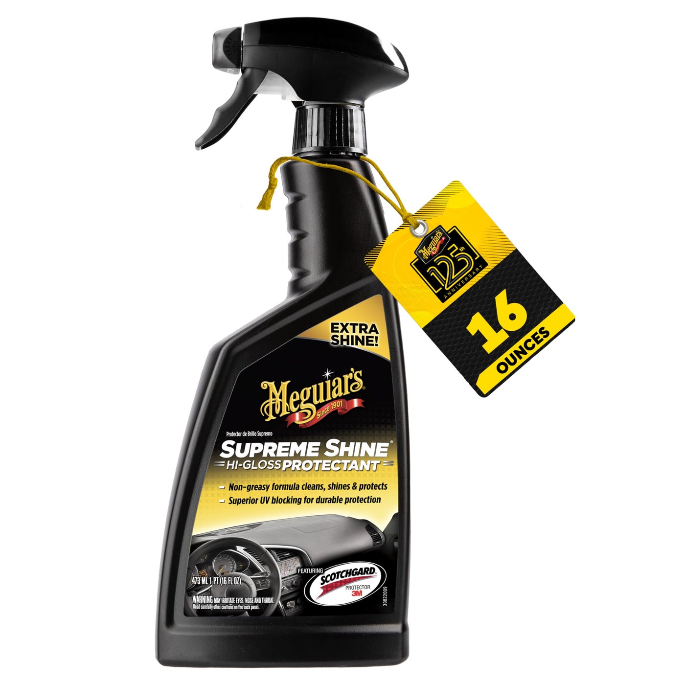 Meguiar's G4016 Supreme Shine Protectant, 16 Oz, Car Interior Cleaner/Protectant for UV Rays Helps Prevent Fading, Cracking, and Aging, Spray Bottle for Spray-on Application and Easy Removal
