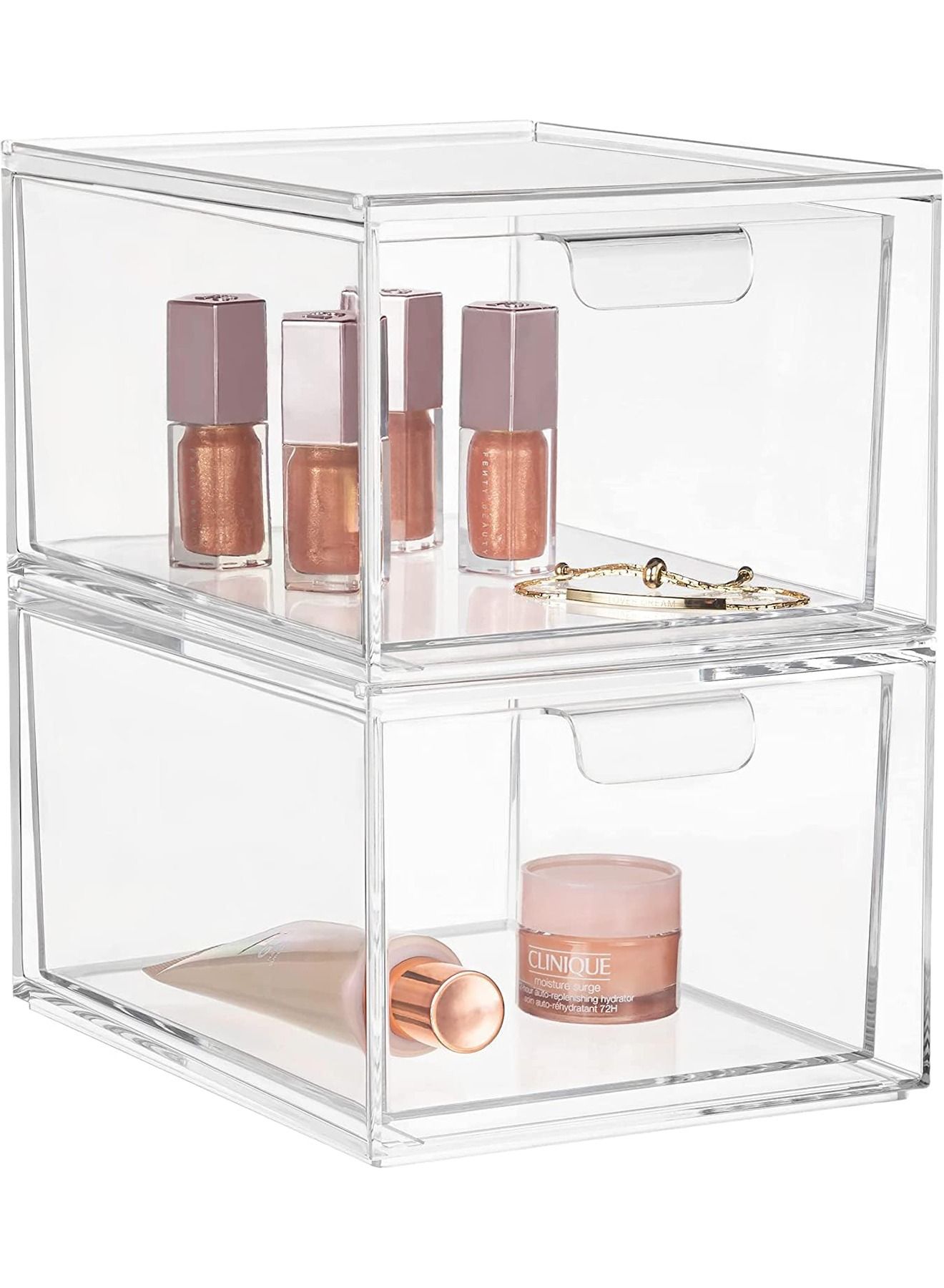Stackable Makeup Organizer Drawers Clear Plastic Cosmetic Containers and Storage Bins