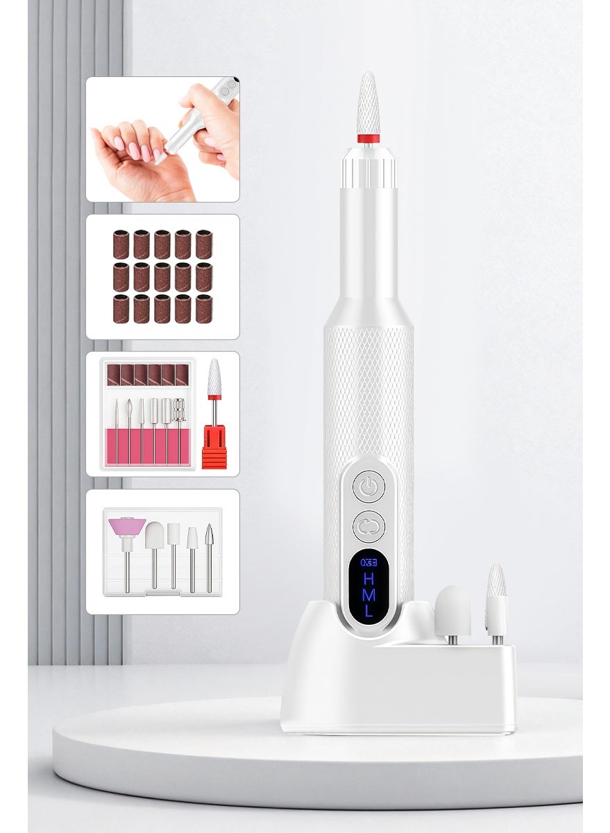 Cordless Nail Drill For Gel Manicures, Professional Electric Nail File For Salon And Home (White)