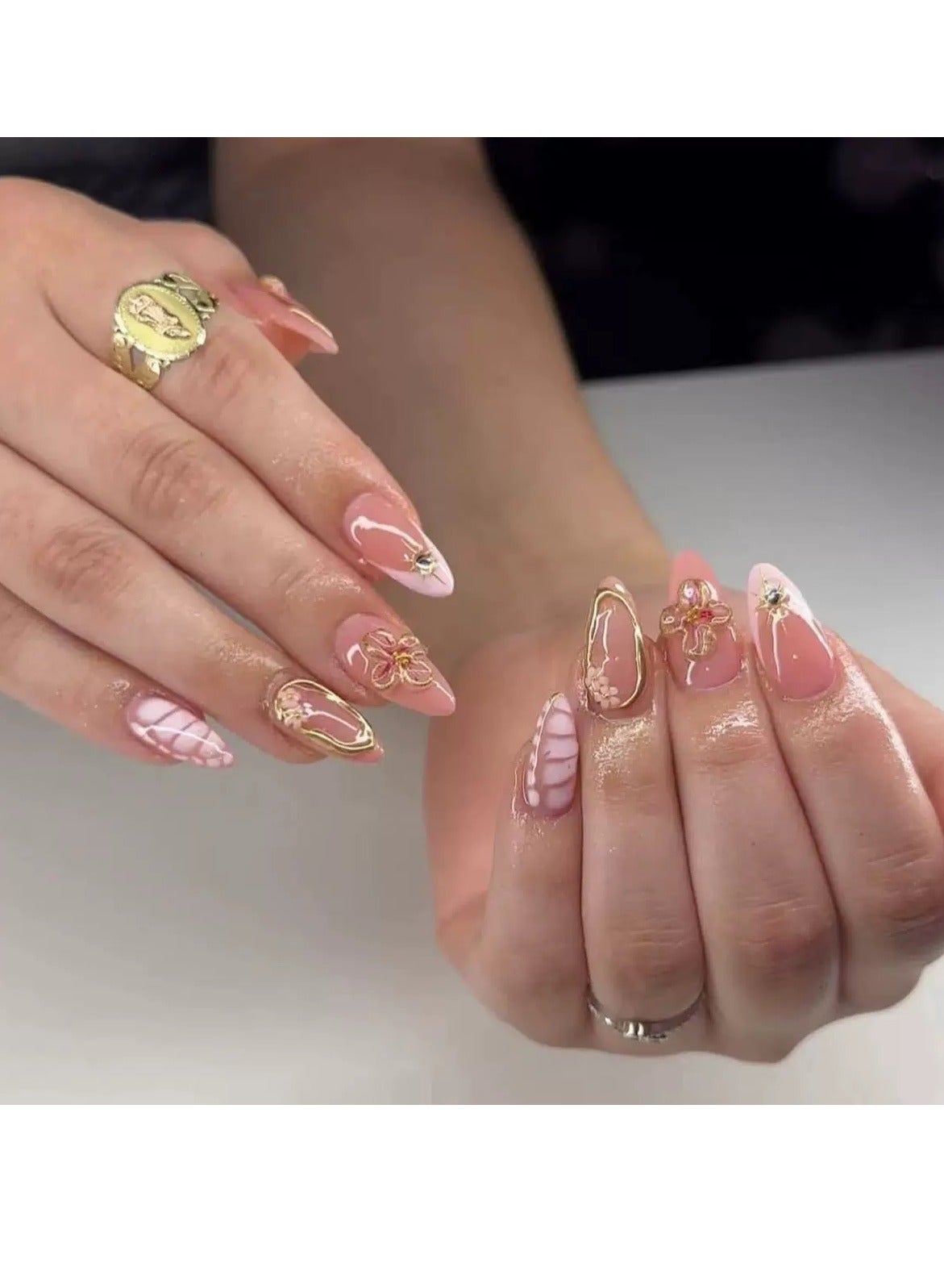 Press On False Nails 24pcs, New Pink French Crocodile Pattern Nail Art, Personalized Removable Nail Tips, Perfectly Combined with Glitter Decoration and 3D Flower Design, Fake Acrylic Nails With Glue Kit.