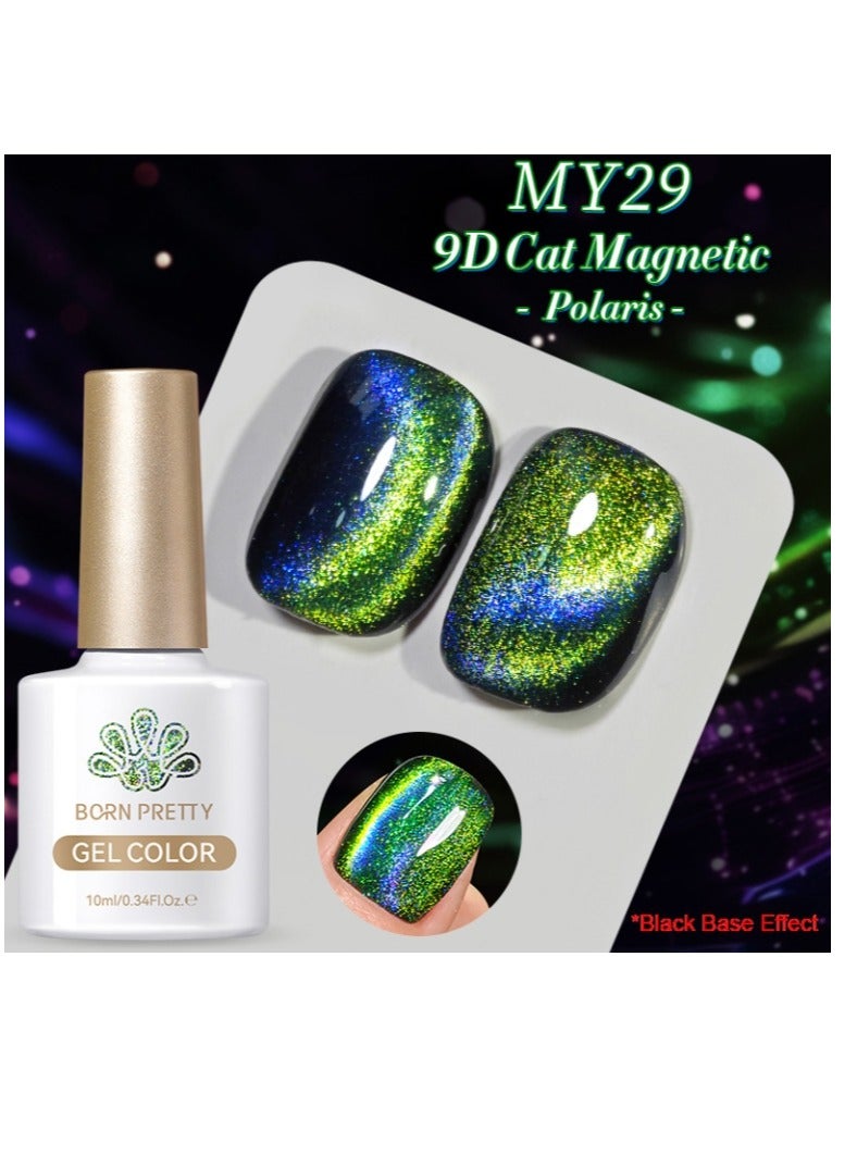 9D Cat Eye Gel Nail Polish,Cat Magnetic  Gel Polish 10ml Polaris Black Base Effect ,Nail Art Soak-off Gel Polish, Sparkle Stunning Gel Polish