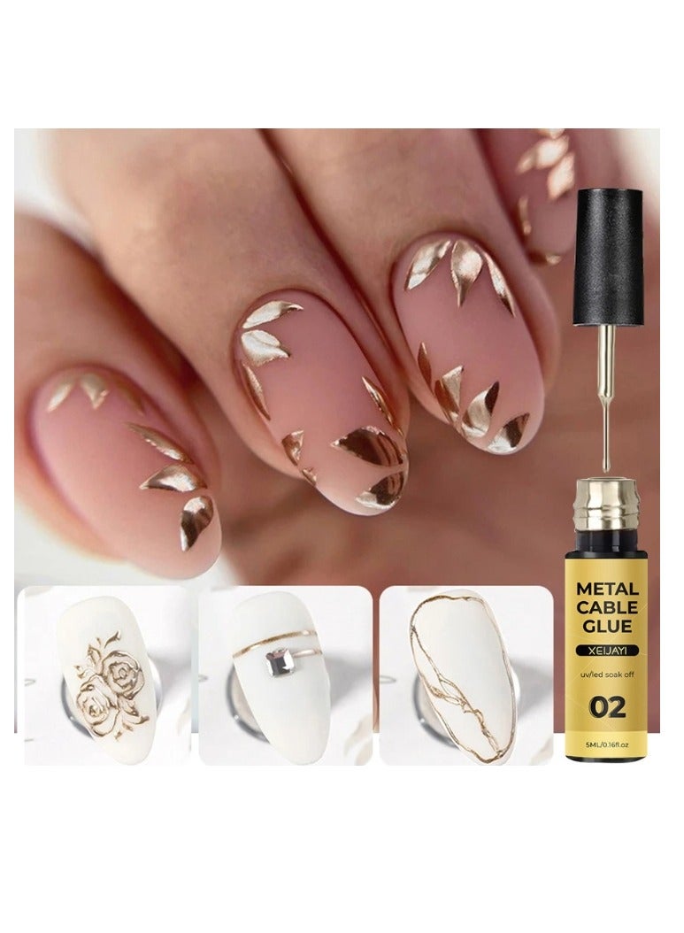 Metallic Gel Nail Polish, Matel Cable Nail Gule  Painting Drawing UV Gel Polish, DIY Design Creative Gel Polish Painting Drawing Nail Design Gel for Nail Art Gold Color 5ml