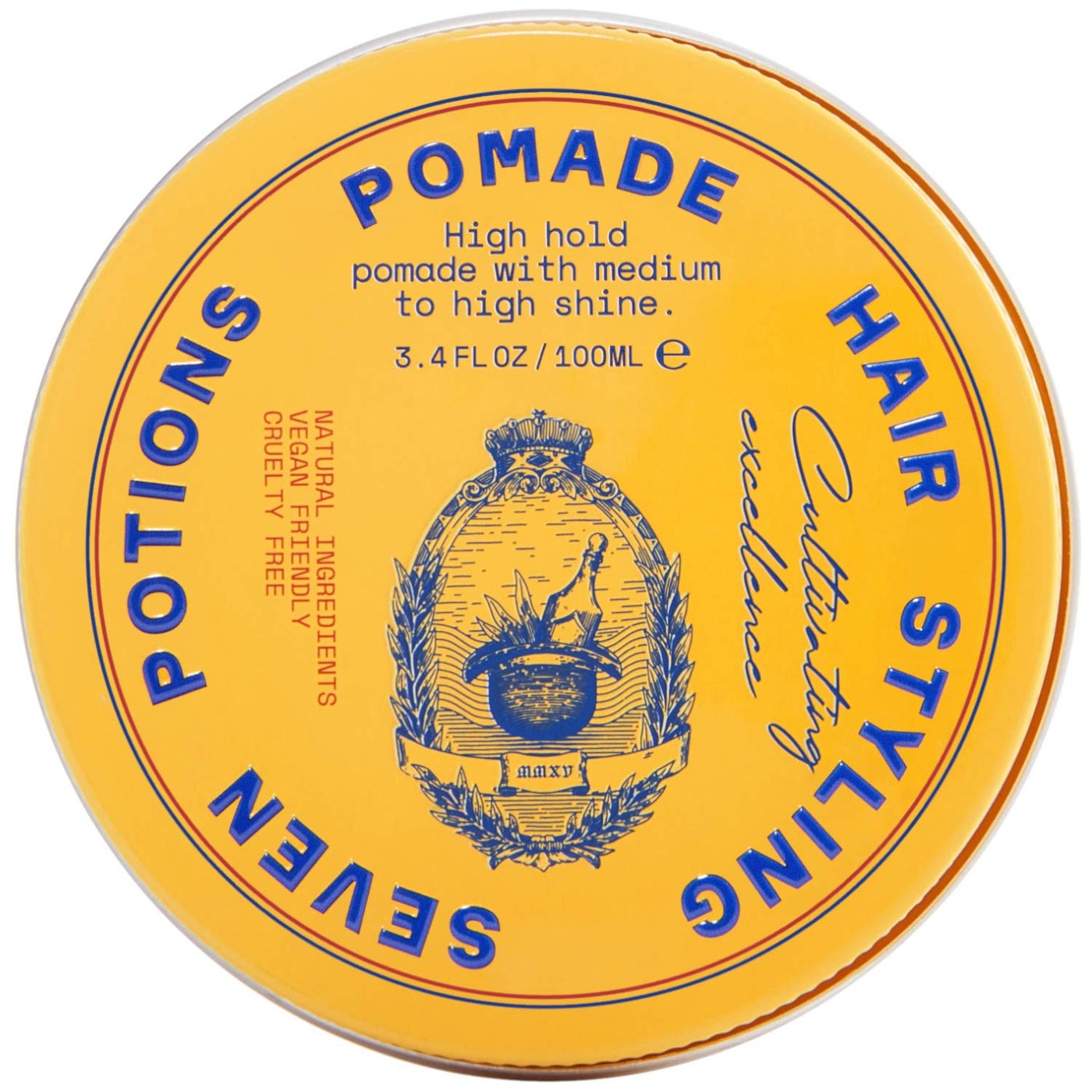 SEVEN POTIONS Menâ€™s Hair Pomade â€” High Shine, High Hold, Water-Based â€” Barber-Grade Styling for Slick Back, Pompadour & Side Part â€” Natural, Vegan, Cruelty-Free â€” 3.4 fl oz / 100ml