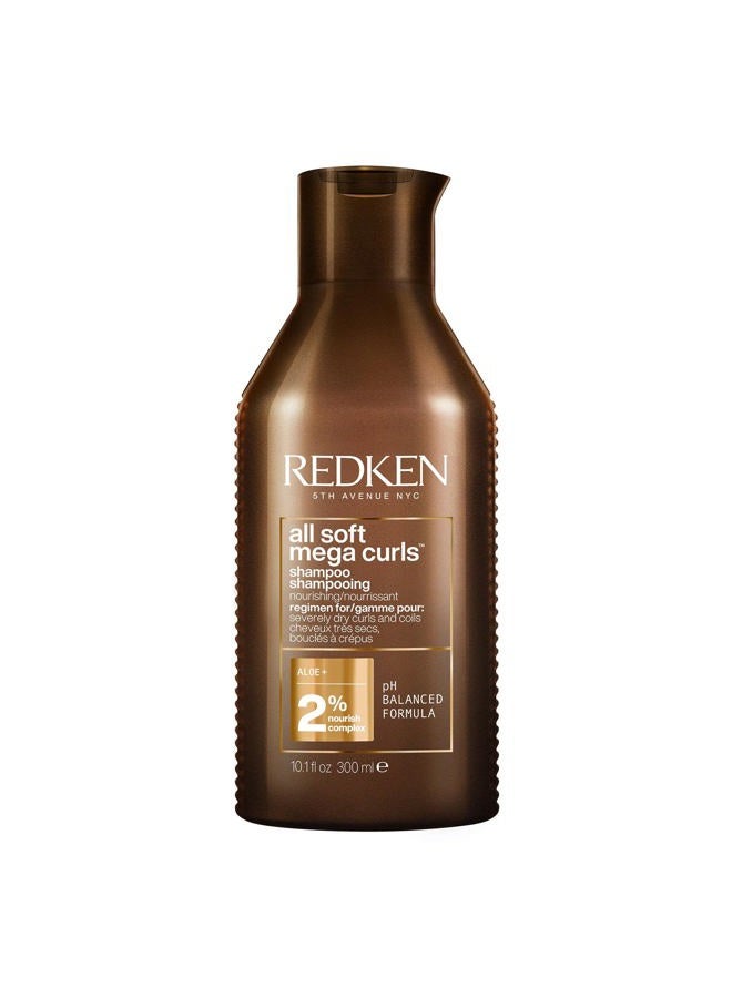 Redken Hair Shampoo for Dry, Curly or Frizzy Hair for Moisture and Softness, with Aloe Vera, All Soft Mega Curls Shampoo, 300 ml