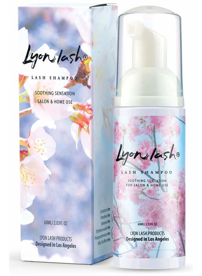 Eyelash Extension Shampoo - Lyon Lash Eyelid Foam Cleanser/Gentle Formula for Sensitive people/Paraben & Sulfate Free/Remove Eye Makeup & Oil & Dust/For Salon and Home Use (60ml without brushes)