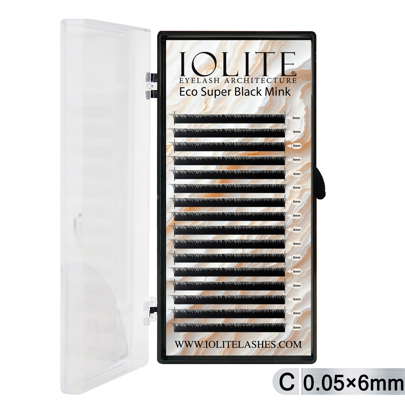 Iolite Super Black Mink Lash Extension – C Curl 0.5T Mix (6mm–15mm) | Premium Black Mink Eyelash Extension Tray for Lash Artists ISBMC5T - 6MM