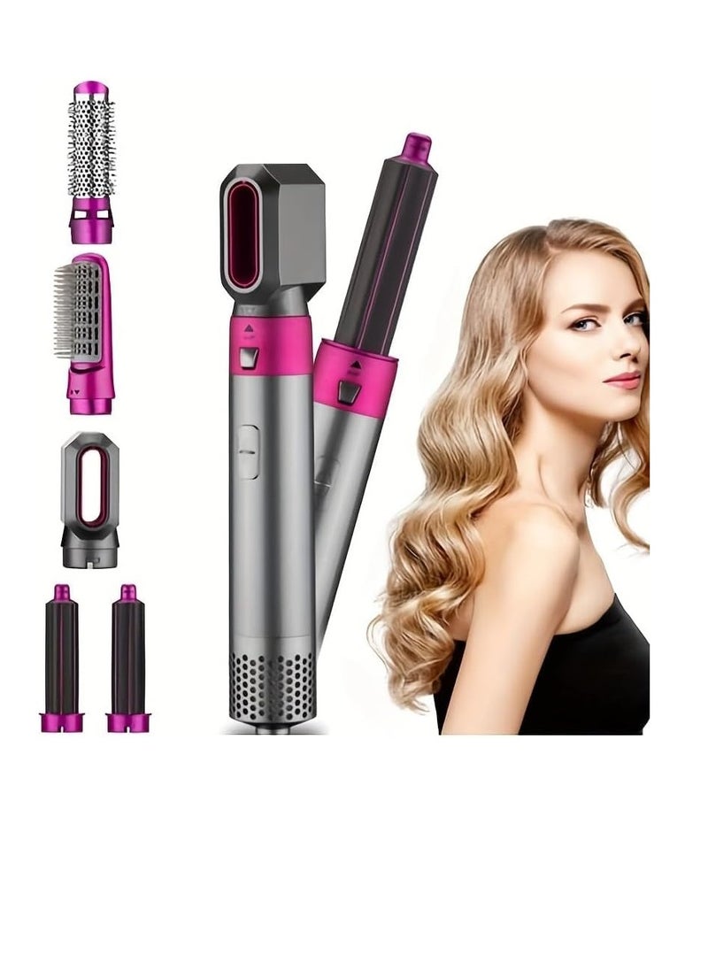 5-in-1 Hot Air Brush Hair Dryer and Curler Tool Set – Electric Hair Brush with Curling, Straightening, and Styling Functions, One-Step Hair Dryer Brush for Smooth Blowouts, Defined Curls, Volume Boost, and Effortless Hair Styling at Home or Travel