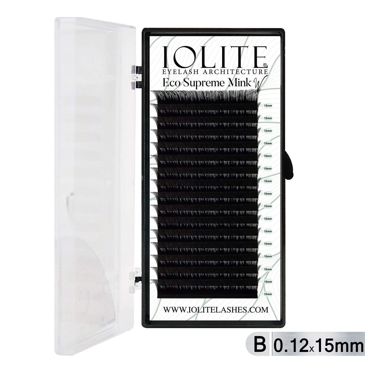 Iolite Eco Supreme Mink W Lashes B Curl – 0.12T Mix & 6mm–15mm | Pre-Fanned Volume Lash Extension Trays for Professional Lash Artists ISMWB12T - 15MM
