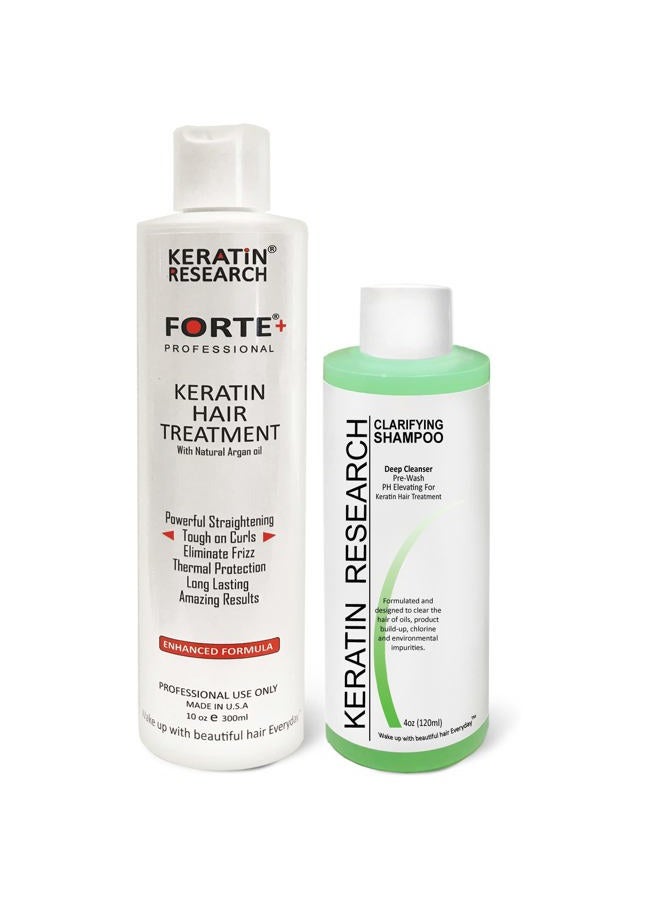 Keratin Forte Brazilian Blowout Treatment with Enhanced Moroccan Oil Formula for Curly Hair - Clarifying Shampoo, Extra Strength 300ml