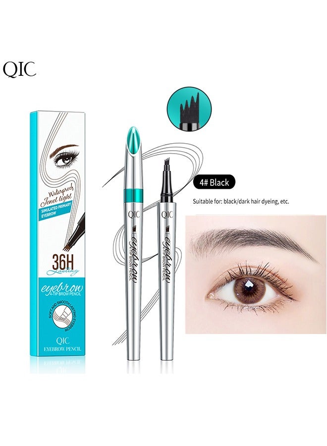 Eyebrow Pencil, Liquid Eyebrow Pen with 4 Micro-Fork Tips, Waterproof Smudge-proof Brow Pencil, for Natural Looking Eyebrow Makeup, Black #4