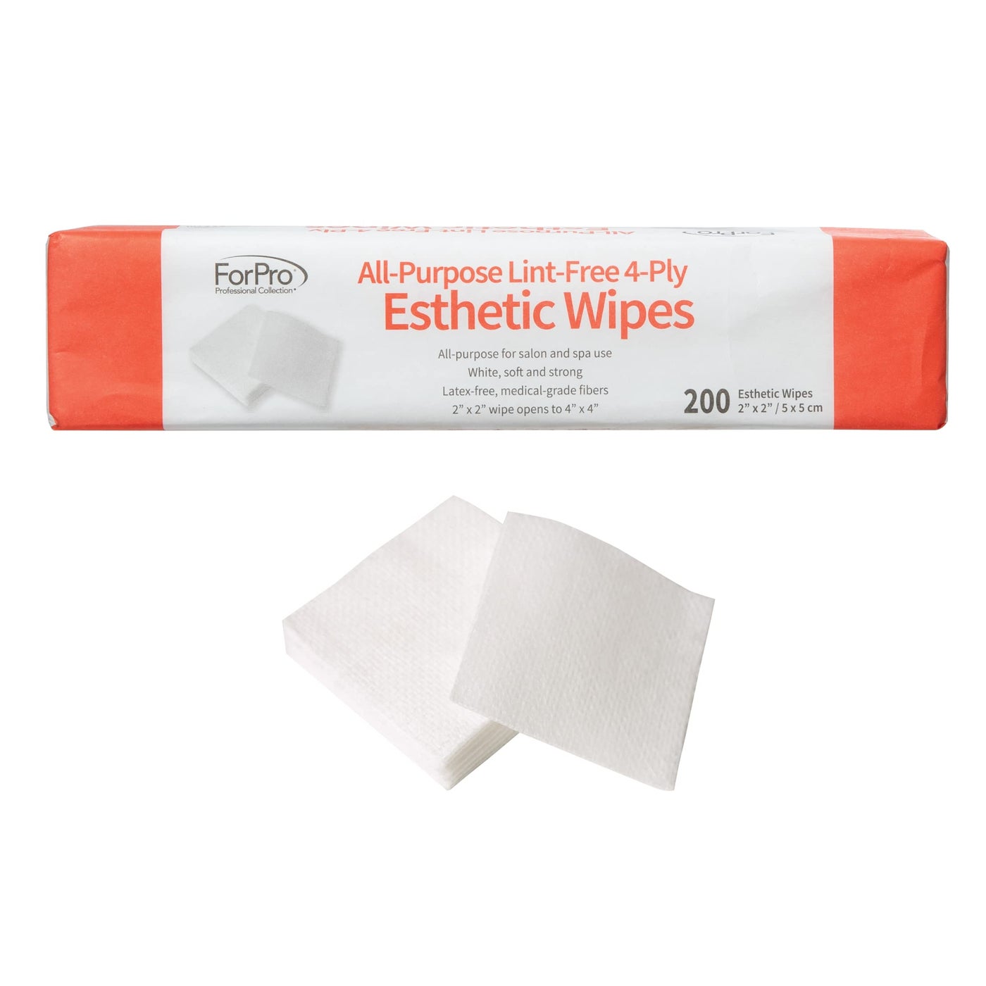 ForPro Professional Collection All-Purpose Lint-Free 4-Ply Esthetic Wipes, for Salon and Spa Use, Soft, Strong and Durable, Latex-Free, 2" x 2", 200-Count