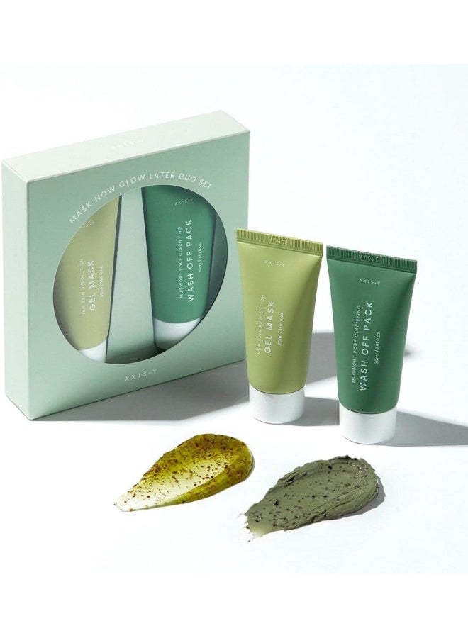 AXIS-Y Mask Now Glow Later Duo Set
- Mugwort Pore Clarifying Wash Off Pack(30ml)
- New Skin Resolution Gel Mask (30ml)