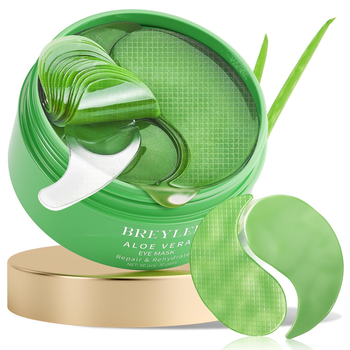 BREYLEE Aloe Vera Eye Masksâ€“ 60 Pcs - Puffy Eyes and Dark Circles Treatments â€“ Look Younger and Reduce Wrinkles and Fine Lines Undereye, Improve and Firm eye Skin - Pure Natural Material Extraction
