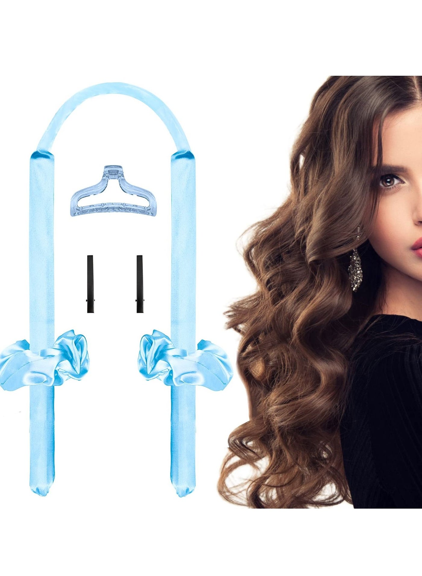 Healtless Hair Curlers for Long Hair, No Heat Curl Ribbon Design with Hair Clips and Scrunchie, Overnight Silk Heatless Curls Headband, Soft Heatless Curling Rod Headband for Natural Hair (Blue)