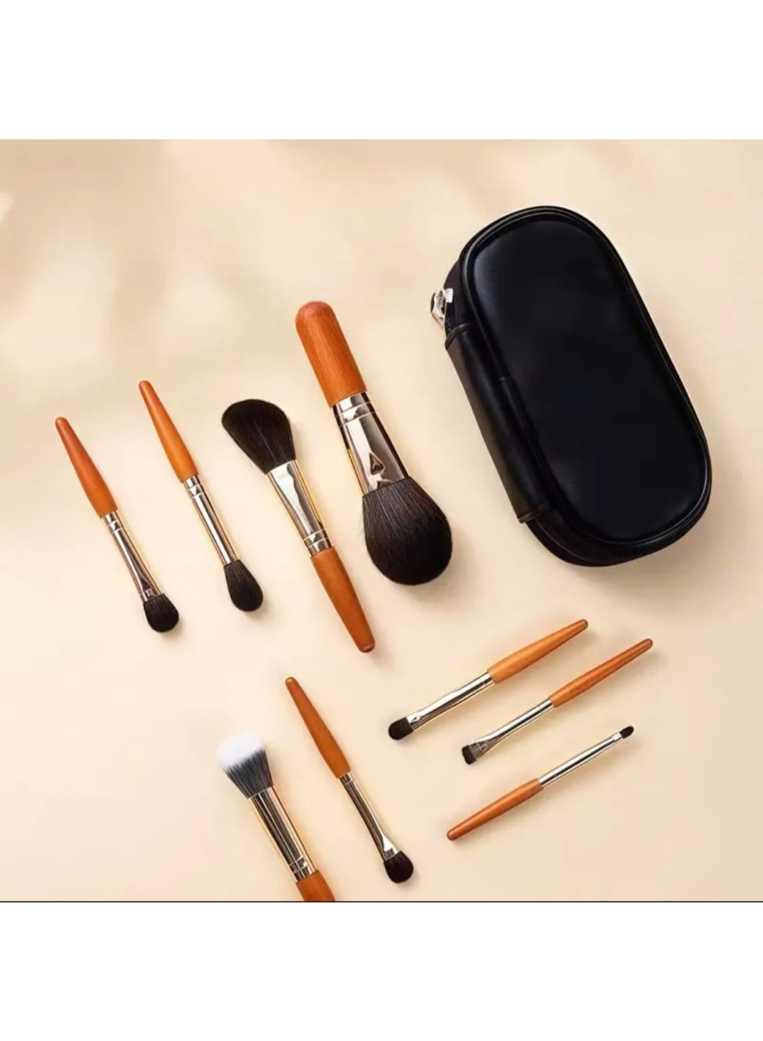 9 pcs of Mini Makeup Brush Set For Travel, Portable Small Brushes, Powder Contouring and Detailing Brushes, Hypoallergenic Polyester Bristles, ABS Plastic Handles, Palm Brush Design, Makeup Brush and Tools with Bag.