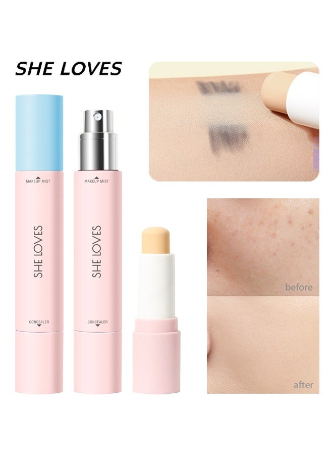 Concealer & Makeup Mist-Beauty Concealer Makeup Mist Stick 2in1(3.8g*6ml), Brightening skin and lasting makeup 01# Bright White