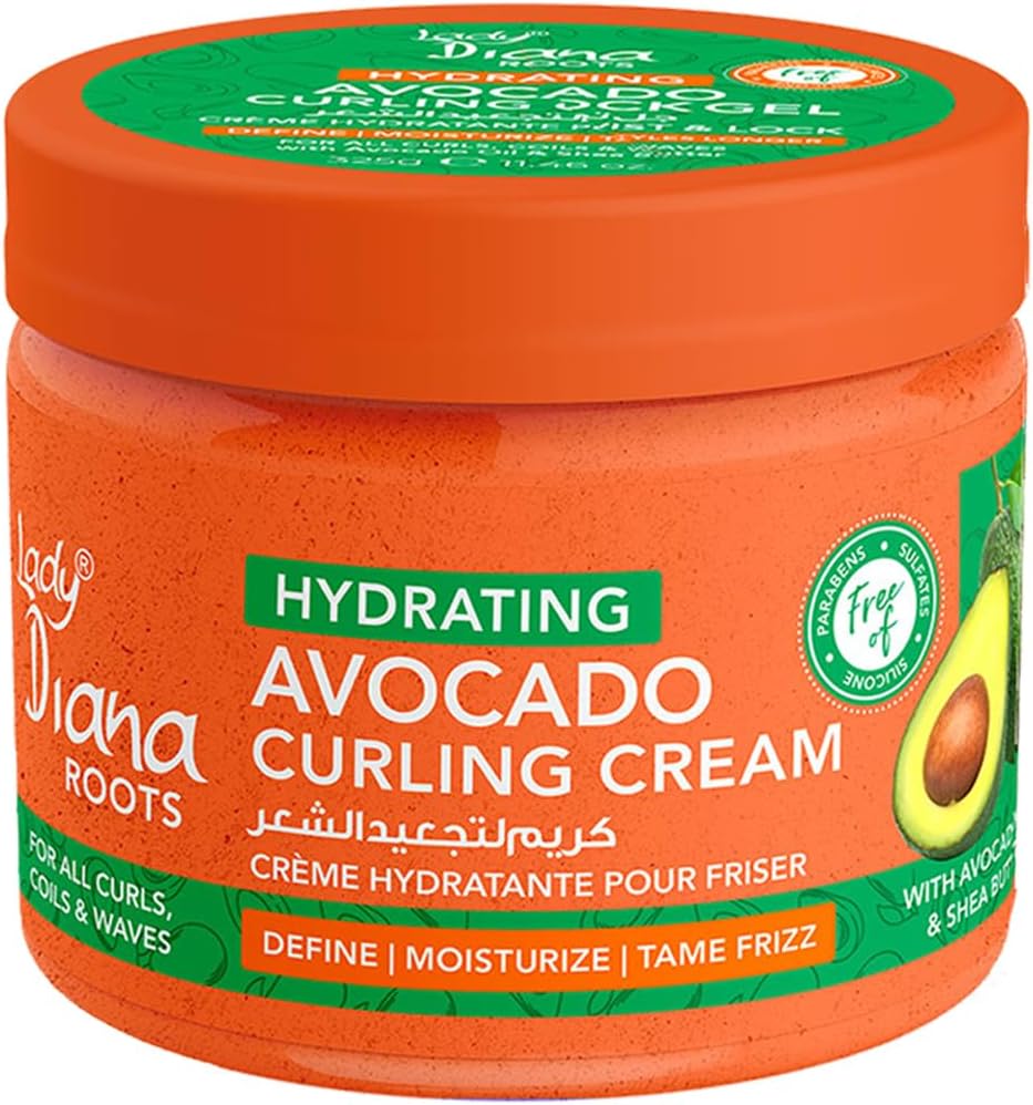 Lady Diana Roots Hydrating Avocado Curling Cream - 325g for Defining and Moisturizing Curls with Shea Butter & Avocado Oil
