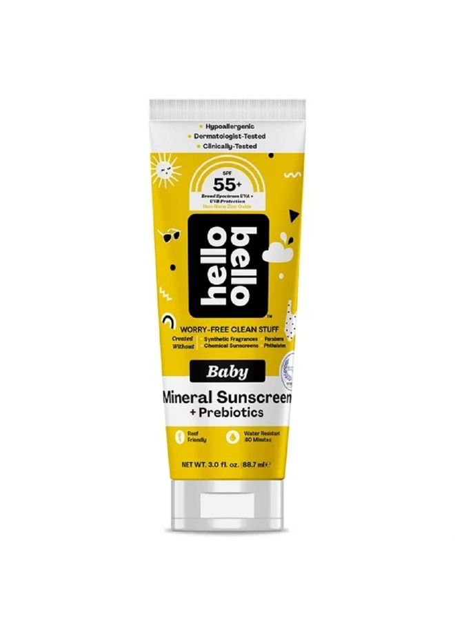 Mineral SPF 55+ Sunscreen Lotion with Prebiotics I Water Resistant and Reef Friendly Sun Protection for Babies and Kids I 3 fl oz (Pack of 1)