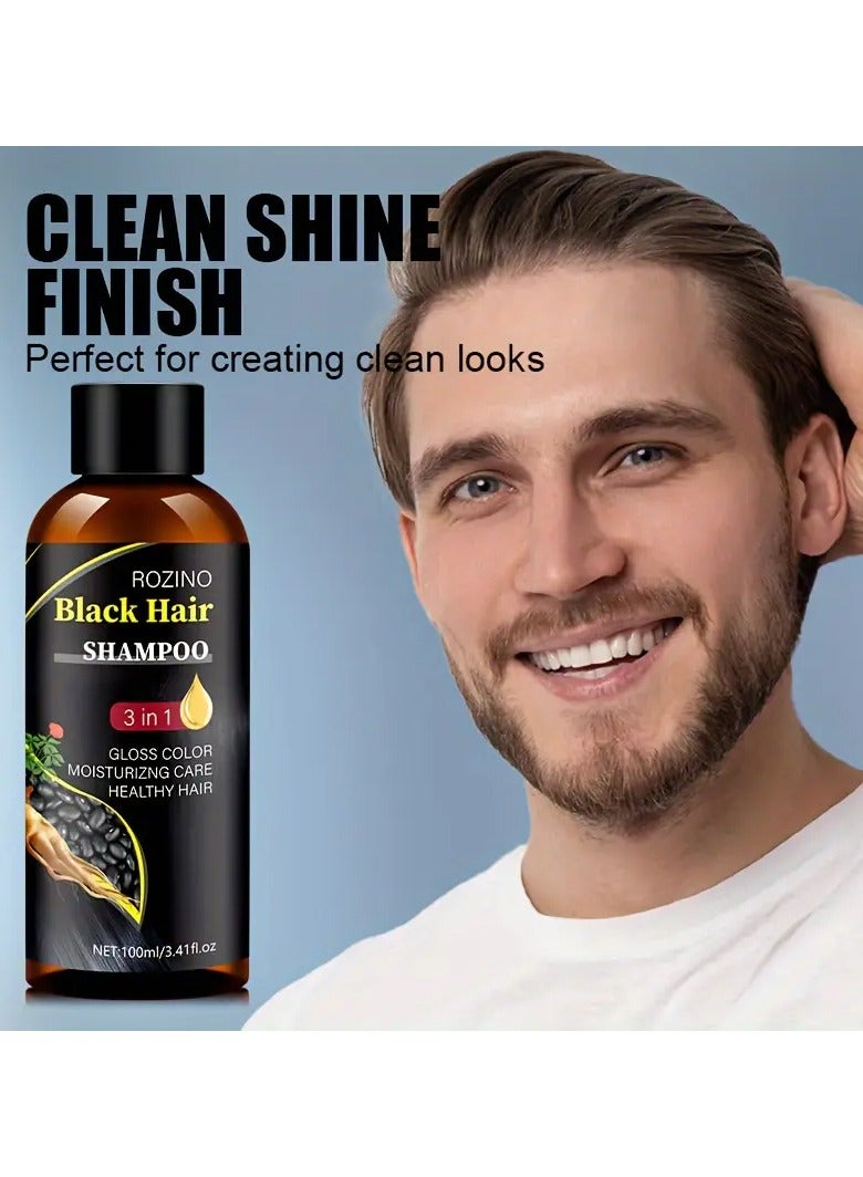 ROZINO Black Hair Shampoo: 3 in 1 Gloss Color Moisturizing Care for Healthy Hair - Clean Shine Finish