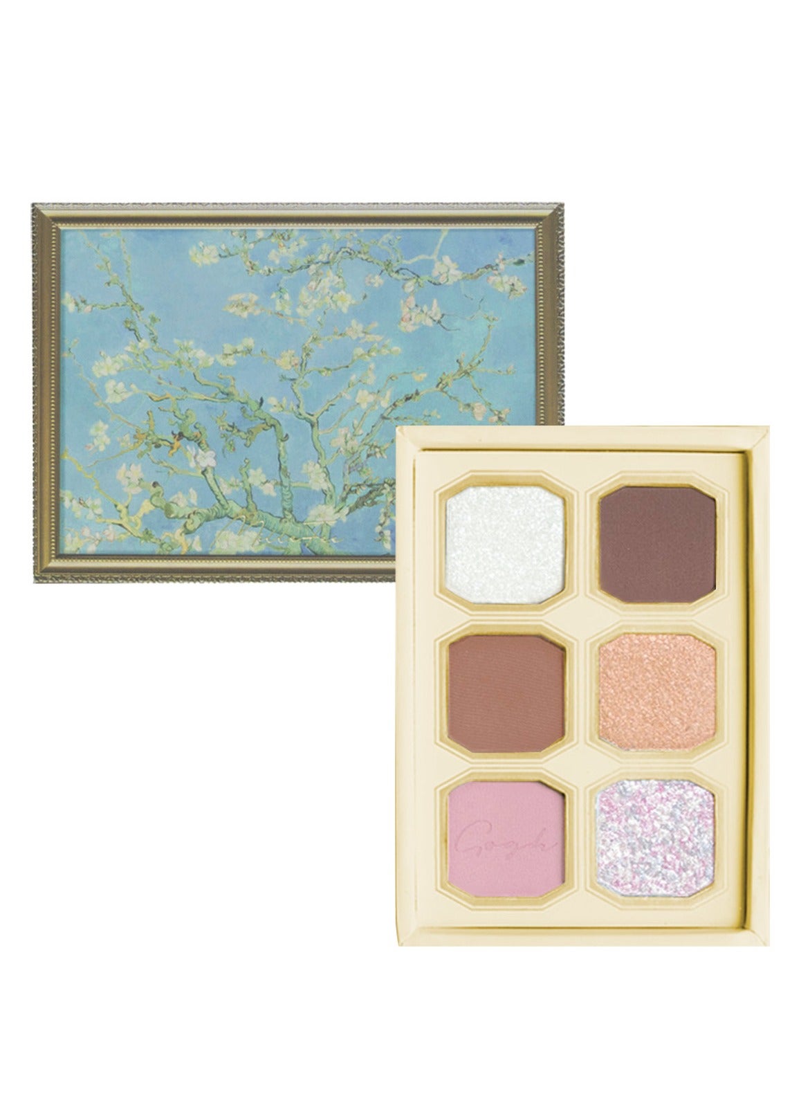 Painting Eyeshadow Palette 6 Shades Matte and Shimmer Finishes Pressed Powder Makeup Palette-09 Almond Blossom